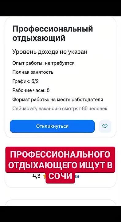 Работа мечты: профессиональный отдыхающий требуется в Сочи