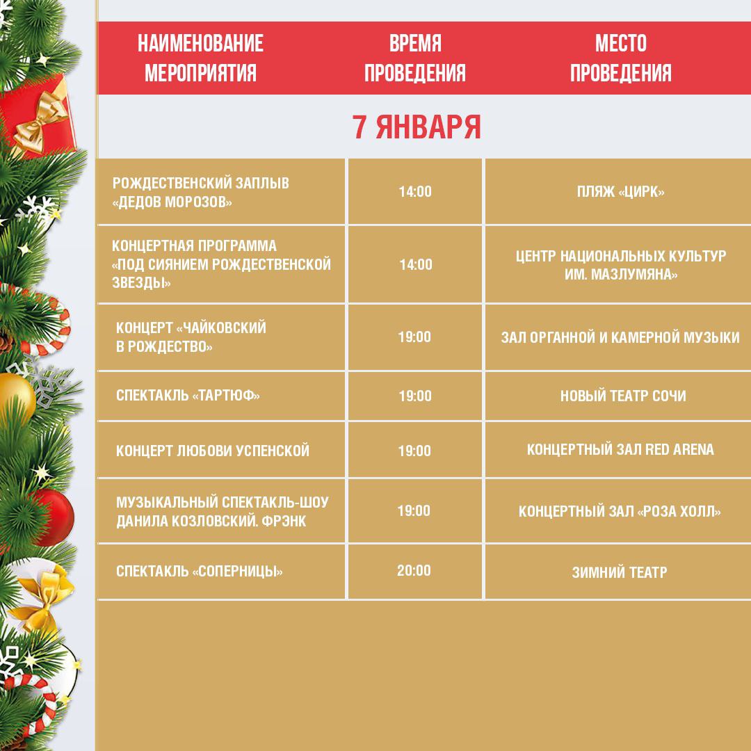 Афиша праздничных новогодних мероприятий в Сочи с 7 по 11 января Афиша праздничных новогодних мероприятий в Сочи с 7 по 11 января