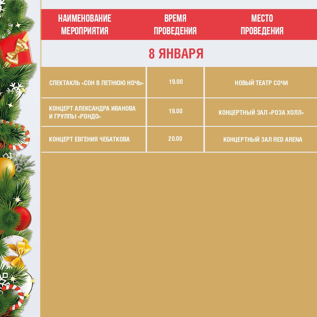 Афиша праздничных новогодних мероприятий в Сочи с 7 по 11 января Афиша праздничных новогодних мероприятий в Сочи с 7 по 11 января