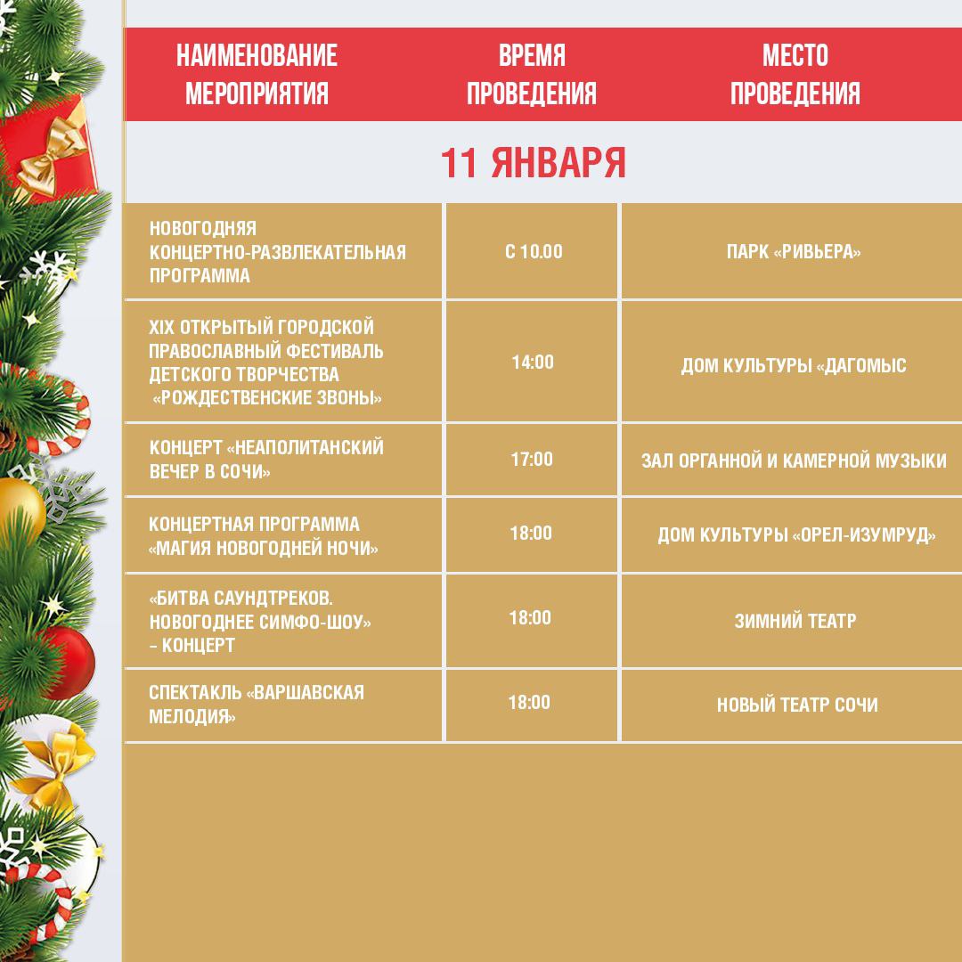 Афиша праздничных новогодних мероприятий в Сочи с 7 по 11 января Афиша праздничных новогодних мероприятий в Сочи с 7 по 11 января