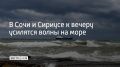 С 13 часов и до вечера море в Сочи и Сириусе будет неспокойным, волны поднимутся до 1,2 метра, сообщили в администрации курорта 1 сентября